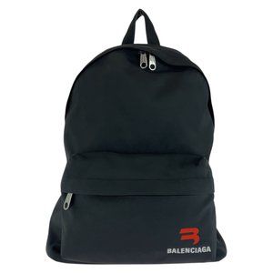 BALENCIAGA Men's Black Nylon Backpack with Silver Hardware